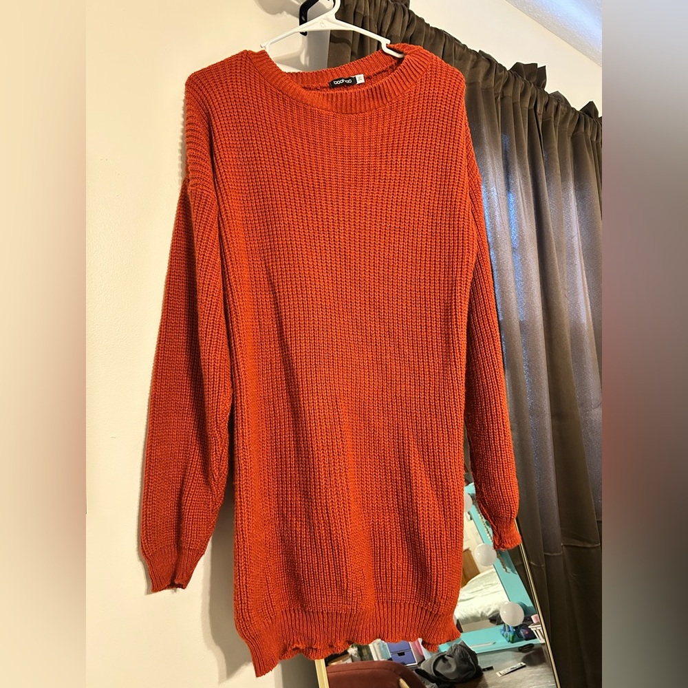Boohoo Burnt Orange Sweater Dress